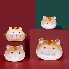 Cartoon Ceramic Bowls Dishes Children Girls Creative Noodle Bowl Household Small Hamster Cutlery Set