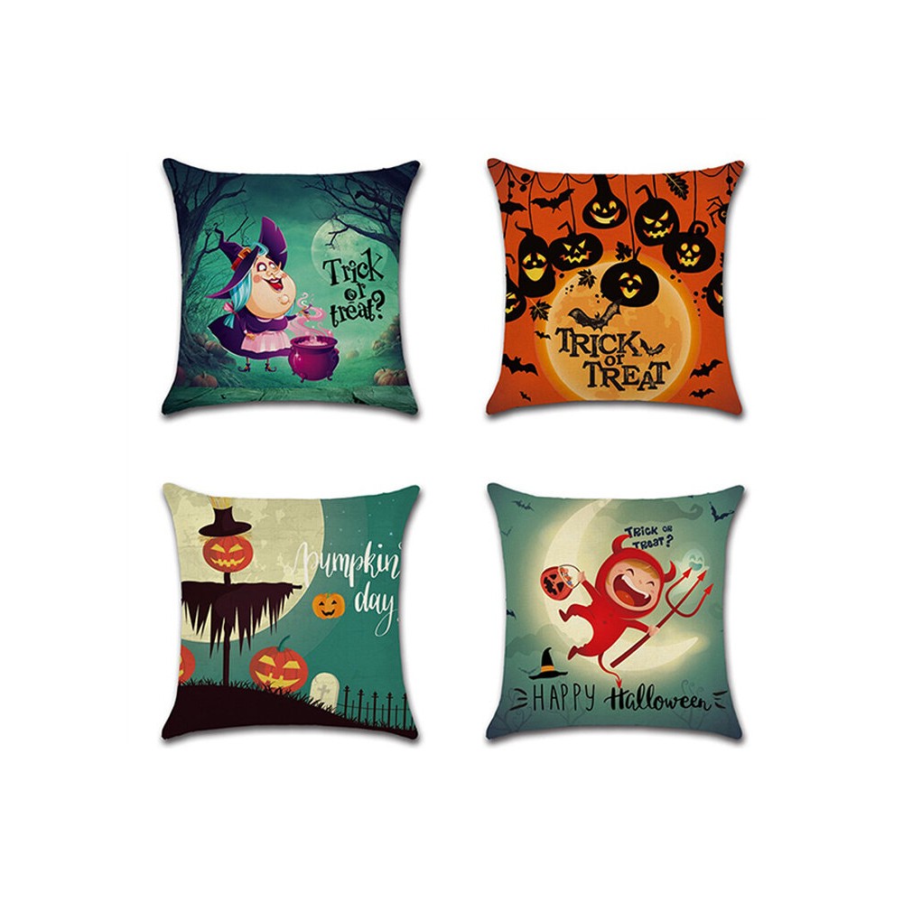 Cartoon Halloween Festival Pumpkin Pattern Linen Cushion Cover Home Sofa Office Soft Pillowcases