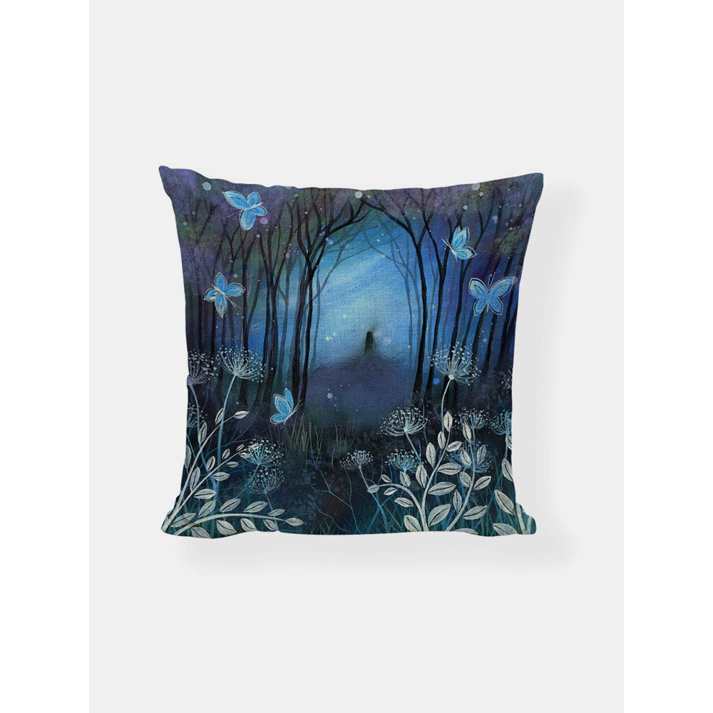 Cartoon Nature Landscape Pattern Linen Cushion Cover Home Sofa Art Decor Throw Pillowcase