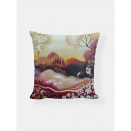 Cartoon Nature Landscape Pattern Linen Cushion Cover Home Sofa Art Decor Throw Pillowcase