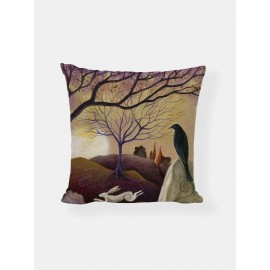 Cartoon Nature Landscape Pattern Linen Cushion Cover Home Sofa Art Decor Throw Pillowcase