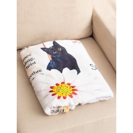 Cat And Letter Pattern Blanket Coral Fleece Lunch Break Sofa Blanket Air Conditioning Blanket