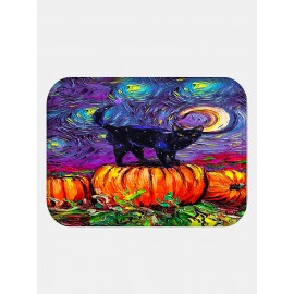 Cat And Pumpkin Pattern Floor Mats Flannel Water Absorption Antiskid Floor Mat Bath Room Door Mat