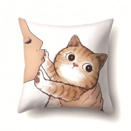 Cat Geometric Creative Single-sided Polyester Pillowcase Sofa Pillowcase Home Cushion Cover Living Room Bedroom Pillowcase