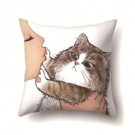 Cat Geometric Creative Single-sided Polyester Pillowcase Sofa Pillowcase Home Cushion Cover Living Room Bedroom Pillowcase