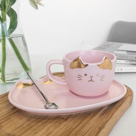 Cat Gold Ceramic Coffee Cup Dish Restaurant With Dish Water Cup Office Cup