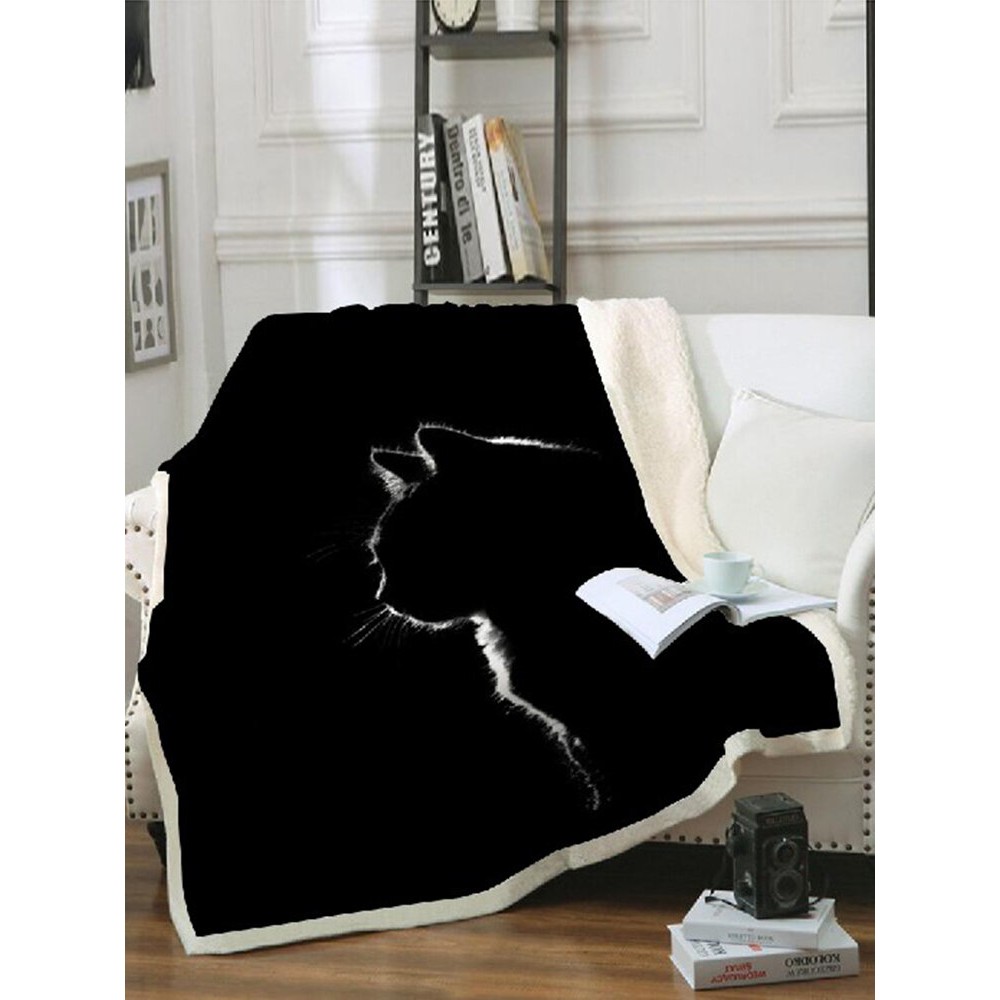 Cat Pattern Black Blanket Coral Fleece Lunch Break Sofa Blanket Air Conditioning Blanket