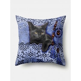 Cat Pattern Linen Cushion Cover Home Sofa Art Decor Throw Pillowcase