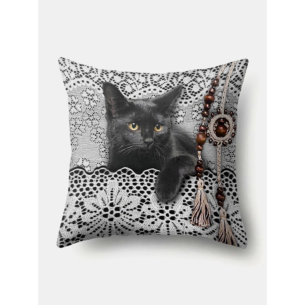 Cat Pattern Linen Cushion Cover Home Sofa Art Decor Throw Pillowcase