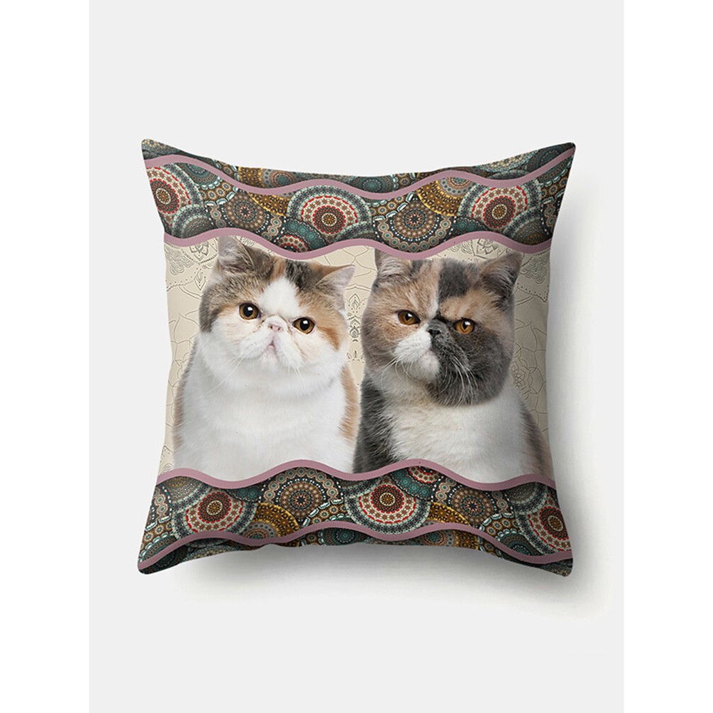 Cat Pattern Linen Cushion Cover Home Sofa Art Decor Throw Pillowcase