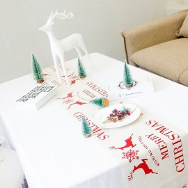 Christmas Linen Tablecloth Christmas Flag Home Party Decorative Elk Tapestry Red Table Runners Cover