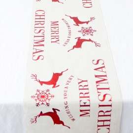 Christmas Linen Tablecloth Christmas Flag Home Party Decorative Elk Tapestry Red Table Runners Cover