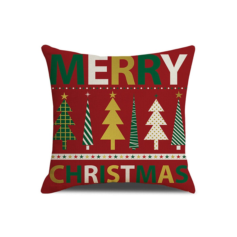 Classical Stripe Star Christmas Trees Linen Throw Pillow Case Home Sofa Cushion Cover Christmas Dec