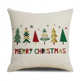 Classical Stripe Star Christmas Trees Linen Throw Pillow Case Home Sofa Cushion Cover Christmas Dec