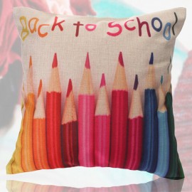 Colorful Pencils Words Cotton Linen Throw Pillow Case Sofa Waist Back Cushion Cover