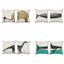 Cotton Linen Animals Whale Elephant Dinosaur Cushion Cover Square Home Decorative Pillowcase