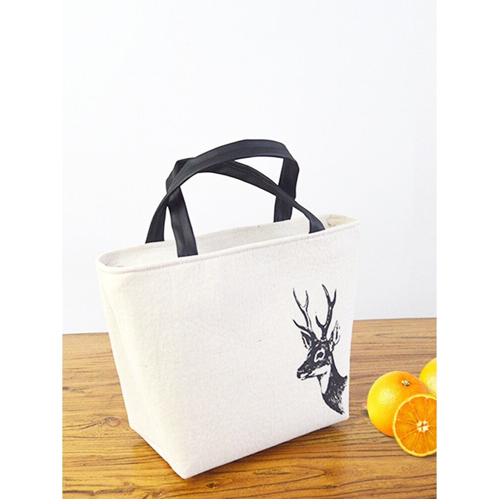 Cotton Linen Thick Aluminum Foil Portable Insulation Storage Bag Lunch Bag Deer Bear Rabbit Pattern