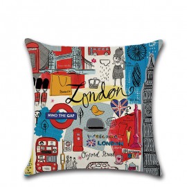 Creative Cartoon Graffiti City View Linen Cushion Cover Home Sofa Decor Office Throw Pillow Cases