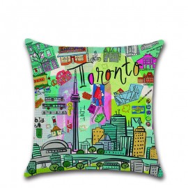 Creative Cartoon Graffiti City View Linen Cushion Cover Home Sofa Decor Office Throw Pillow Cases