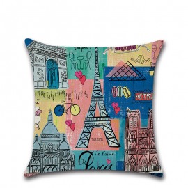 Creative Cartoon Graffiti City View Linen Cushion Cover Home Sofa Decor Office Throw Pillow Cases