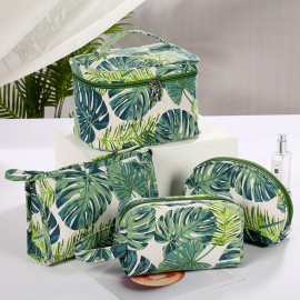 Creative Plant Print Cosmetic Bag Travel Wash Bag Cotton Canvas Storage Bag Large Capacity