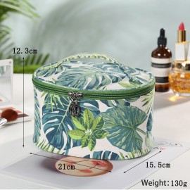 Creative Plant Print Cosmetic Bag Travel Wash Bag Cotton Canvas Storage Bag Large Capacity