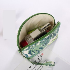 Creative Plant Print Cosmetic Bag Travel Wash Bag Cotton Canvas Storage Bag Large Capacity