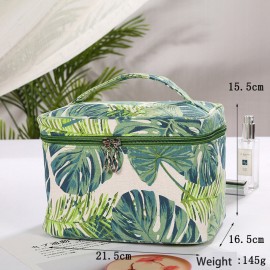 Creative Plant Print Cosmetic Bag Travel Wash Bag Cotton Canvas Storage Bag Large Capacity