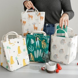 Creative Portable Japanese-style Large Insulation Bag Nordic Style Lunch Bag Animal Plant Pattern