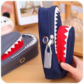 Creative Shark Large Capacity Canvas School Pencil Case With Code Lock Cosmetic Bag