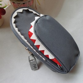 Creative Shark Large Capacity Canvas School Pencil Case With Code Lock Cosmetic Bag