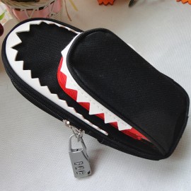 Creative Shark Large Capacity Canvas School Pencil Case With Code Lock Cosmetic Bag