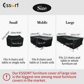 Essort Patio Furniture Covers, Extra Large Outdoor Furniture Set Covers Waterproof, Rain Snow Dust Wind-Proof, Anti-UV