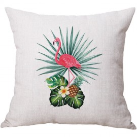 Flamingo Linen Throw Pillow Cover Pattern Watercolour Green Tropical Leaves Monstera Leaf Palm Aloha