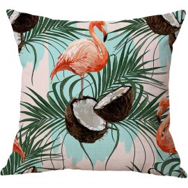 Flamingo Linen Throw Pillow Cover Pattern Watercolour Green Tropical Leaves Monstera Leaf Palm Aloha