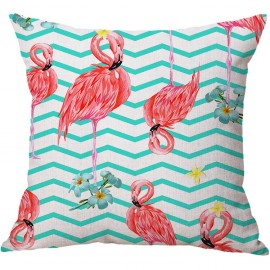 Flamingo Linen Throw Pillow Cover Pattern Watercolour Green Tropical Leaves Monstera Leaf Palm Aloha