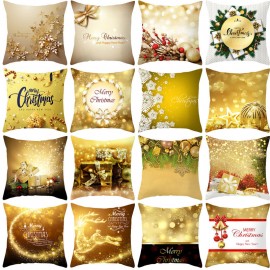 Golden Jingle Merry Christmas Linen Throw Pillow Case Home Sofa Christmas Decor Cushion Cover