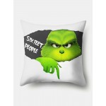 Green Fur Monster Pattern Linen Cushion Cover Home Sofa Art Decor Throw Pillowcase