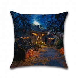 Halloween Witches Pumpkin Pattern Linen Cushion Cover Home Sofa Halloween Art Decor