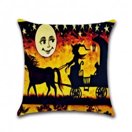 Halloween Witches Pumpkin Pattern Linen Cushion Cover Home Sofa Halloween Art Decor