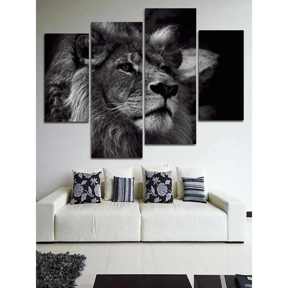 Hand Painted Four Combination Decorative Paintings Lion Head Wall Art For Home Decoration