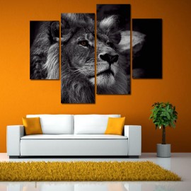 Hand Painted Four Combination Decorative Paintings Lion Head Wall Art For Home Decoration