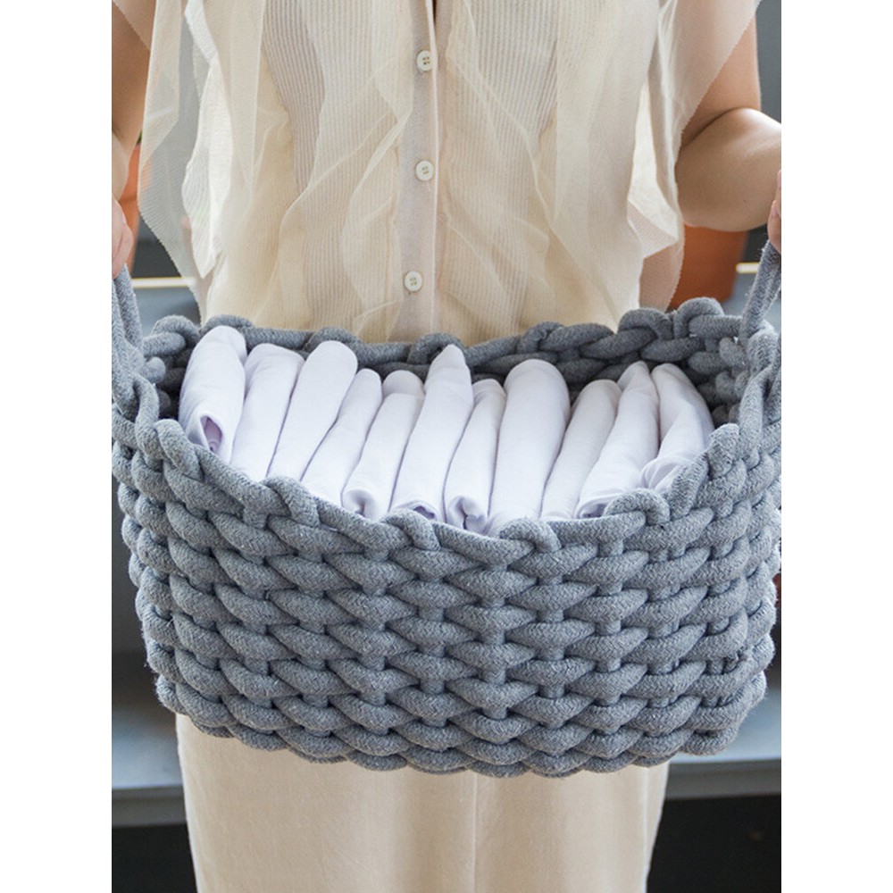 Hand-woven Cotton Rope Storage Box Simple Storage Basket Snack Key Desktop Debris Basket