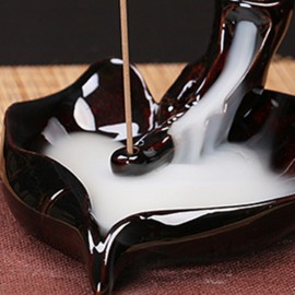 Handmade Black Ceramic Glaze Incense Burner Holder Buddhist Backflow Censer Home Crafts Ornaments