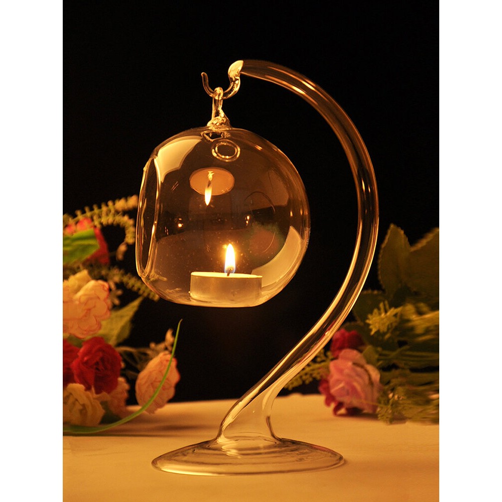 Hanging Crystal Glass Candle Table Light Lamp Planting Holder Candlestick