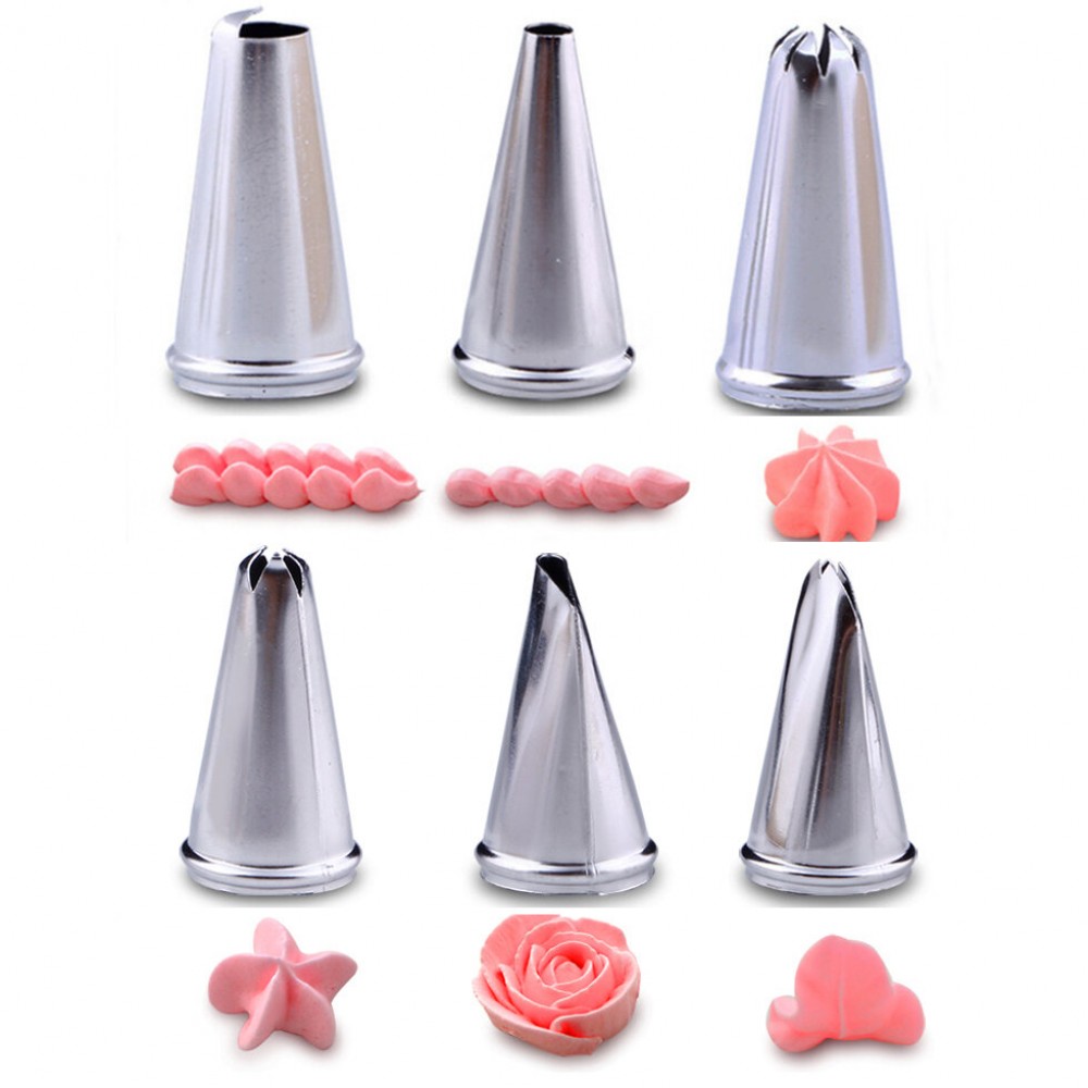 Honana CF-PT01 6Pcs Flower Shape Icing Piping Nozzles With Adaptor 3 Cream Bag Cake Decorating Tools