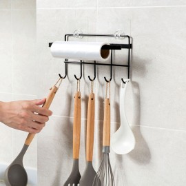 Iron Rack Multifunctional Kitchen Utensil Hook Free Punch Paper Roll Storage Rack Towel Rack