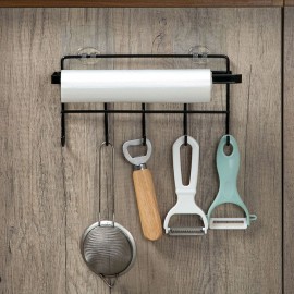 Iron Rack Multifunctional Kitchen Utensil Hook Free Punch Paper Roll Storage Rack Towel Rack