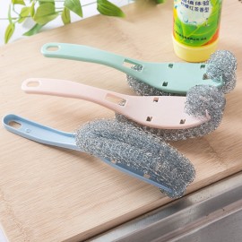 KCASA KC-CS03 Long Handle Pot Dish Bowl Steel Ball Brush Steel Wire Cleaning Dishwashing Brush