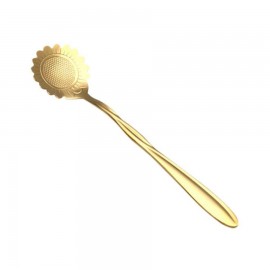 KCASA KC-FS04 Gold Flower Shape Stainless Steel Coffee Sugar Spoon Teaspoons Ice Cream Tableware